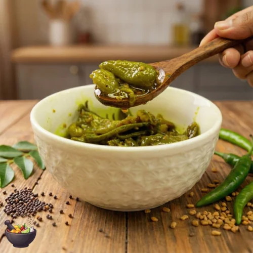 Green Chili Pickle in Mustard Oil