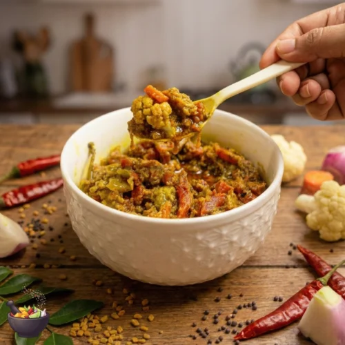 Crush Pickle Mixed Vegetable Achaar in Bowl