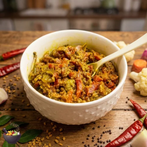 Crush Pickle Mixed Vegetable Achaar in Bowl