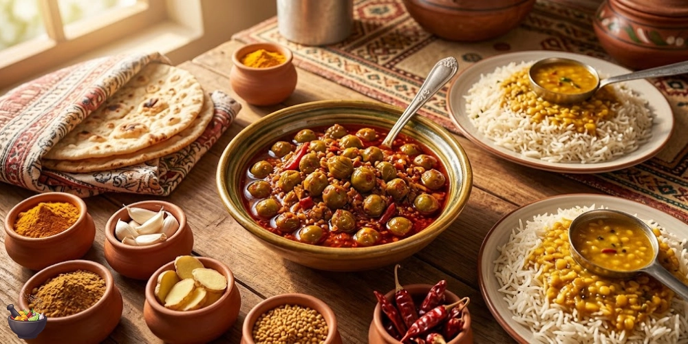 Tenti Pickle Served With Daal Chawal and Roti – Traditional Pakistani Meal