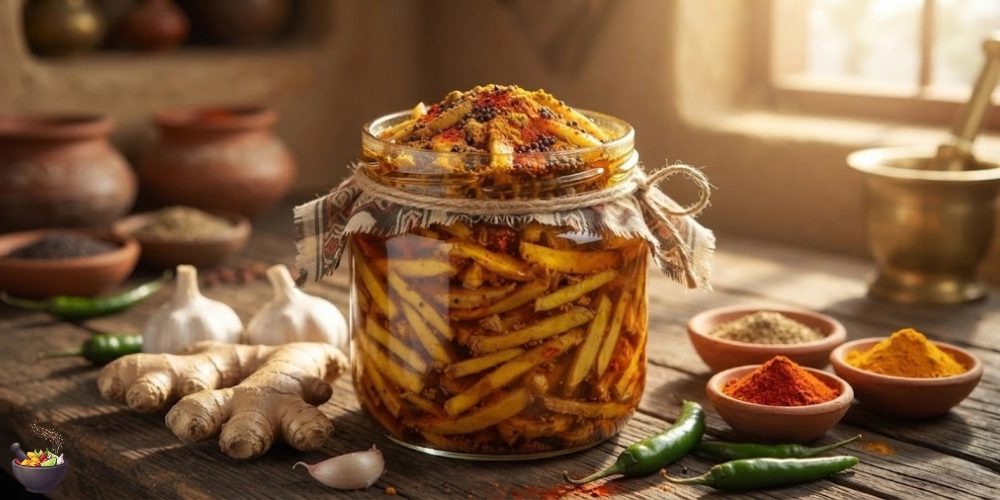 Traditional Homemade Ginger Pickle in Glass Jar - Pakistani Adrak Achar