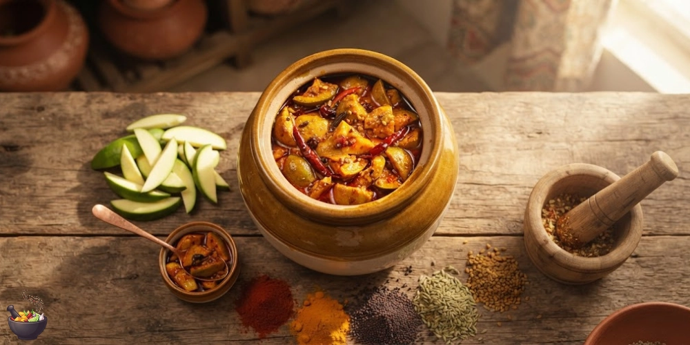 Traditional Pakistani Mango Pickle in Clay Jar